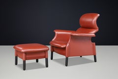 Fauteuil et repose-pieds Castiglioni Sanluca en cuir « Terracotta », Bernini, vers 1980