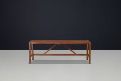 Italian Modernist Patinated Wood Slatted Bench with Geometric Frame, 1960s