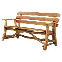 Sculptural Rustic Wooden Bench with Organic Branch Frame, 1950s