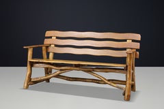 Sculptural Rustic Wooden Bench with Organic Branch Frame, 1950s
