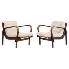 Pair of Koželka & Kropáček Bentwood Lounge Chairs in Natural Texel Lambswool