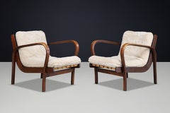 Pair of Koželka & Kropáček Bentwood Lounge Chairs in Natural Texel Lambswool