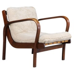 Pair of Koželka & Kropáček Bentwood Lounge Chairs in Natural Texel Lambswool