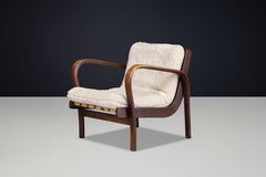 Pair of Koželka & Kropáček Bentwood Lounge Chairs in Natural Texel Lambswool