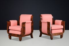 Pair of Two Large Sculptural Italian Art Deco Walnut Armchairs, circa 1930