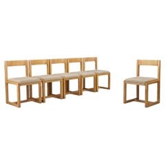 Set of Six Architectural Oak and Jute Dining Chairs, Belgium, 1970s