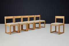 Set of Six Architectural Oak and Jute Dining Chairs, Belgium, 1970s