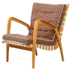 Fauteuil sculptural en chêne de Jan Vaněk, avec sangles en toile tressée, Prague, années 1940