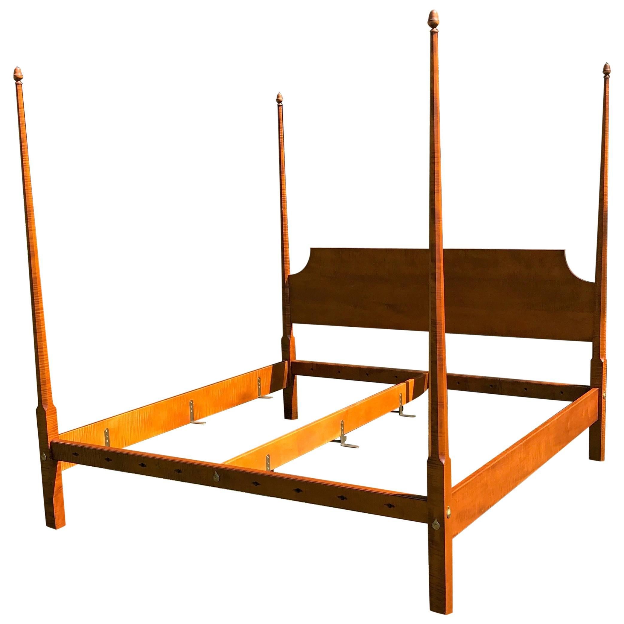 Reproduction Pencil Post King Bed in Tiger Maple For Sale