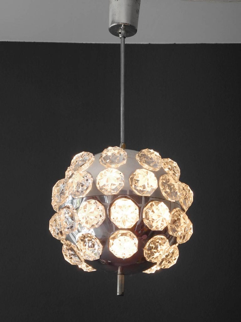 1960s Ceiling Lamp Crystal Glass Stones On A Chrome Ball Pop Art Mid Century Modern 1960s Ceiling Lamp Crystal Glass Stones On A Chrome Ball