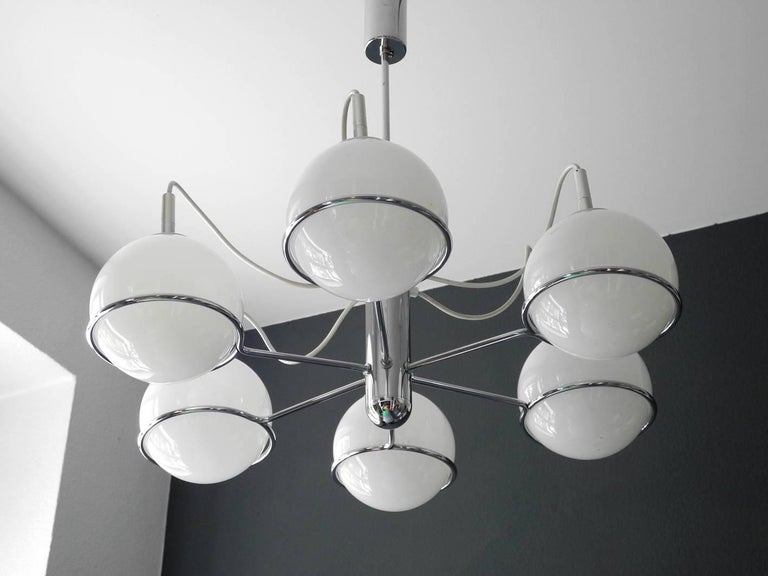 Italian 1960s Pop Art Space Age Chrome Ceiling Lamp With Six Glass Mid Century Modern Italian 1960s Pop Art Space Age Chrome Ceiling Lamp With Six Glass