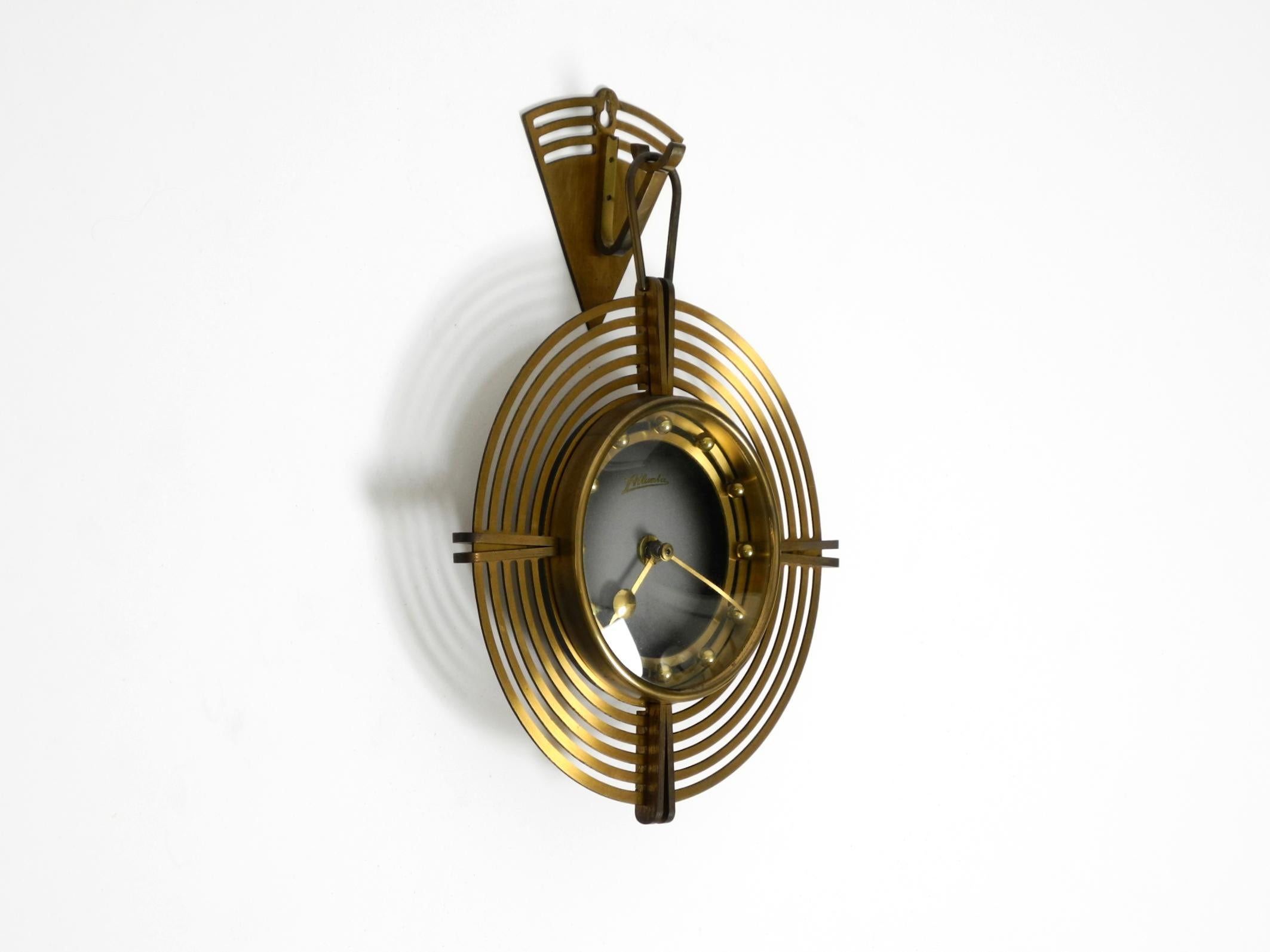 Mid-Century Modern Beautiful Mid Century Atlanta wall clock battery operated and made of brass For Sale