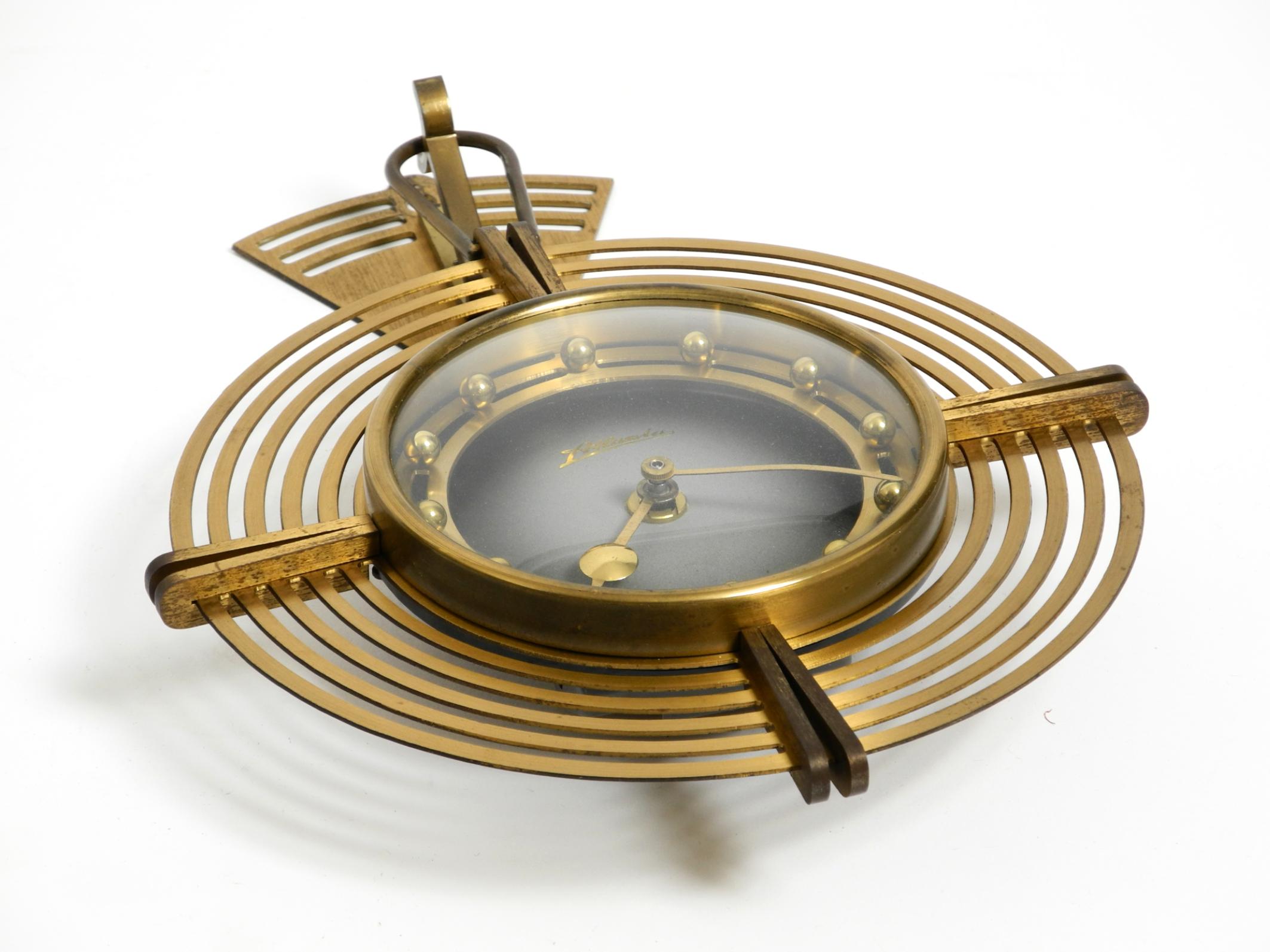 German Beautiful Mid Century Atlanta wall clock battery operated and made of brass For Sale