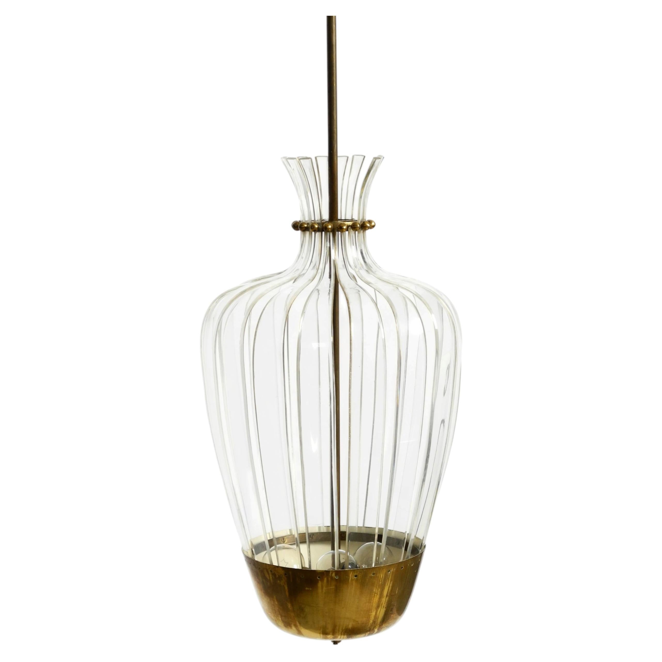 Mid-Century Pendant Lamp by Vereinigte Werkstätten, in Brass and Plexiglass For Sale