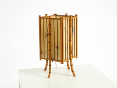 French mid-century modern table lamp made of bamboo and parchment paper