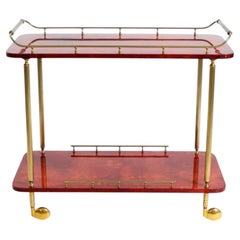 Magnifique grand chariot de service en cuir de chèvre rouge « Aldo Tura » des années 1960 Fabriqué en Italie