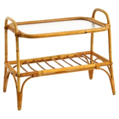 Lovely small Italian 1960s bamboo side or coffee table with a iced glass top