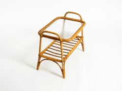 Lovely small Italian 1960s bamboo side or coffee table with a iced glass top