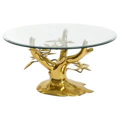 1970s coffee table, model Bonsai by Willy Daro, made of brass and fire-gilded