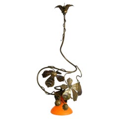 Floral bronze and glass ceiling lamp from the 1930s, signed by Daum Nancy France