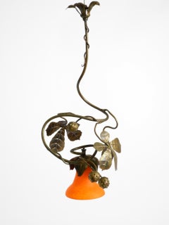 Floral bronze and glass ceiling lamp from the 1930s, signed by Daum Nancy France