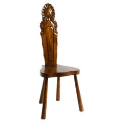 1960s solid wood chair with an ornate, hand-carved backrest – Made in Spain