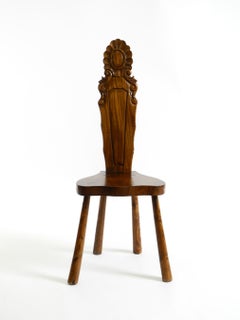 1960s solid wood chair with an ornate, hand-carved backrest – Made in Spain