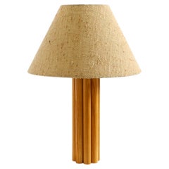 Beautiful large 60s Scandinavian table lamp made of oak wood with a fabric shade