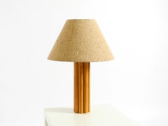 Beautiful large 60s Scandinavian table lamp made of oak wood with a fabric shade