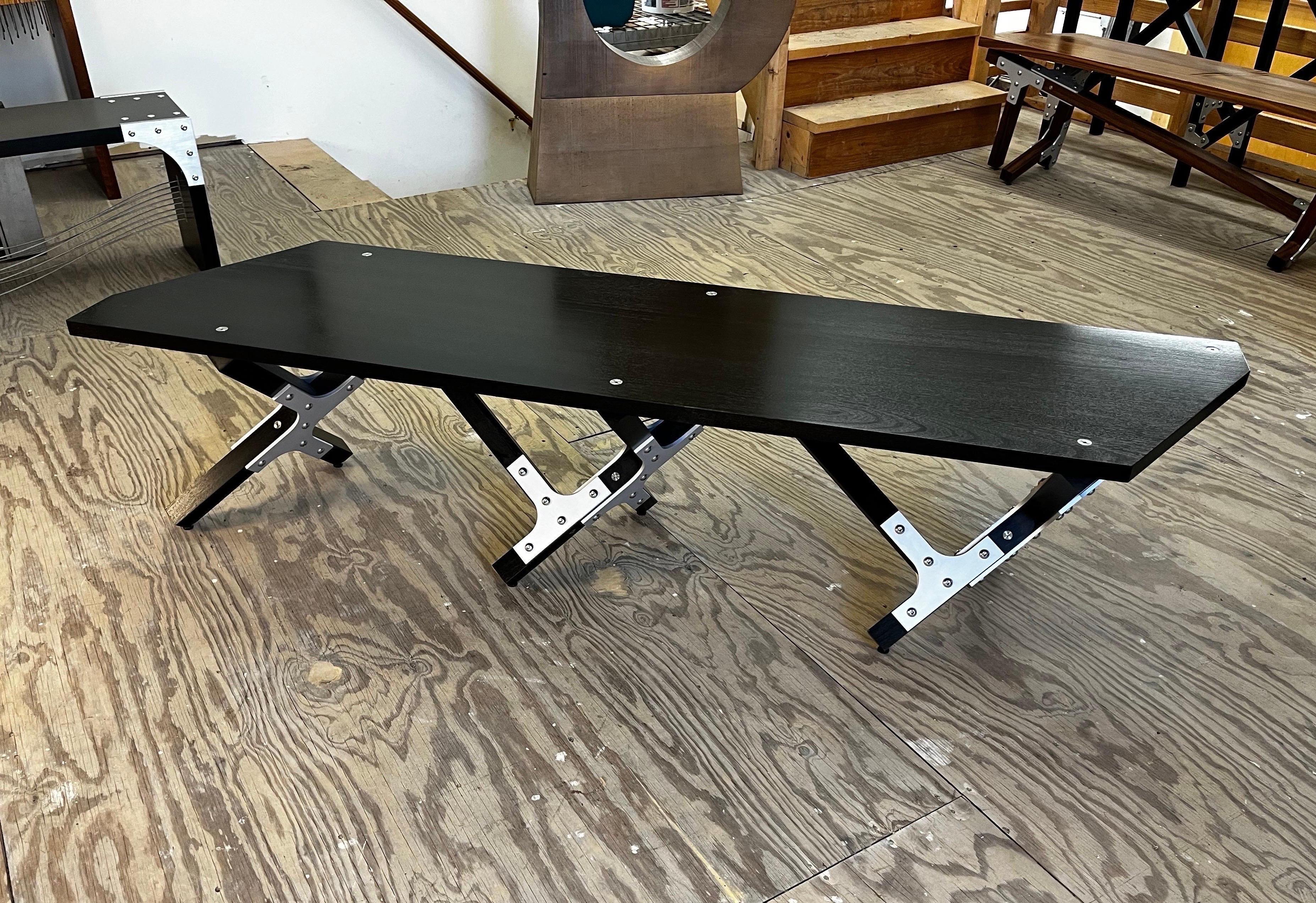 Modern Industrial Black Bench by Peter Harrison with Aluminum Joinery In New Condition For Sale In Middle Grove, NY