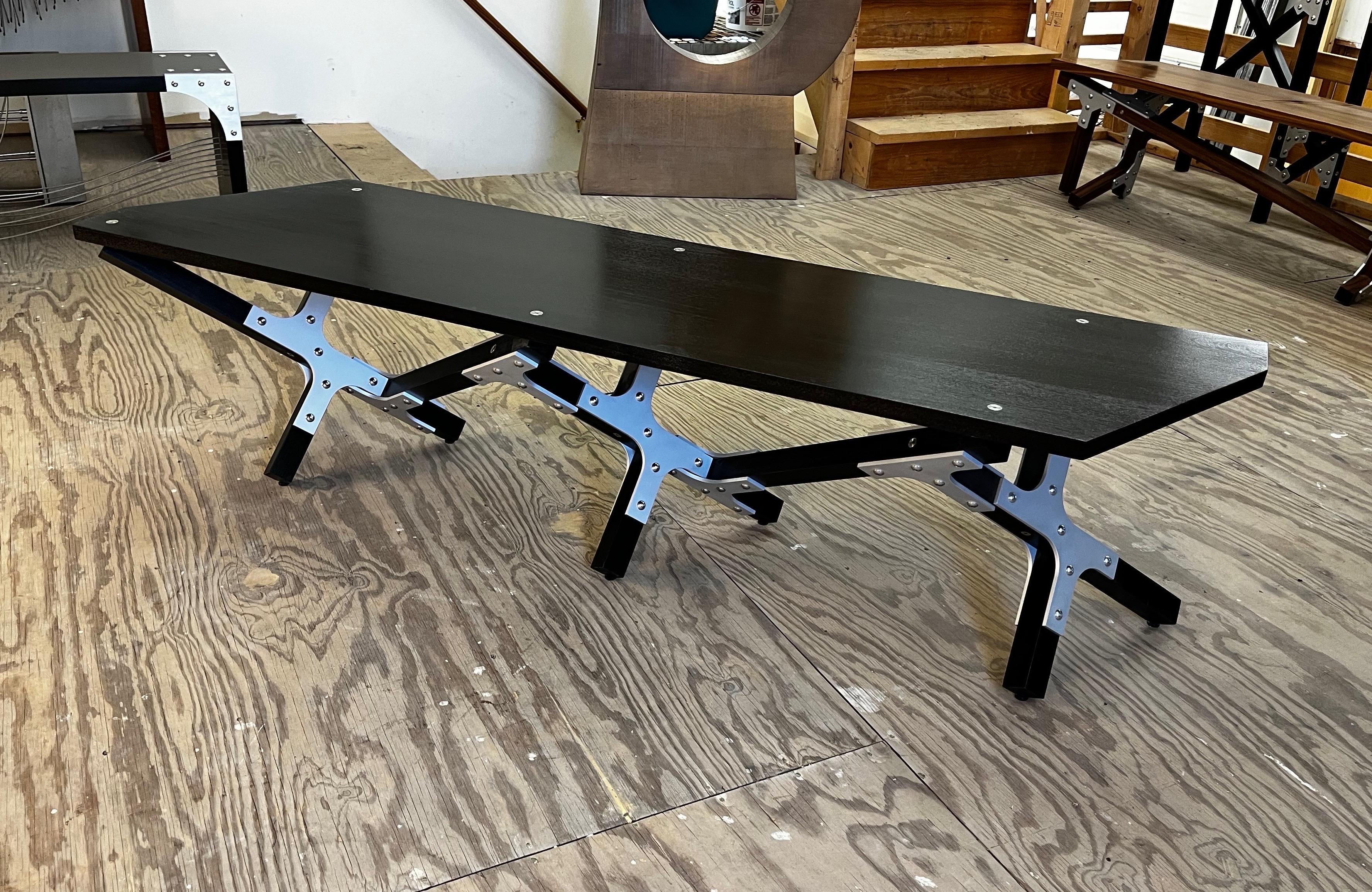 Blackened Industrial Handmade Bench by Peter Harrison, Black Wood and  Aluminum, In Stock For Sale