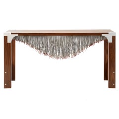Nebula, Modern Industrial Hall table with Metal Cable and Walnut Wood