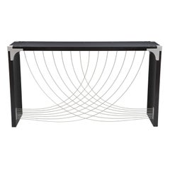 Divergence, Modern Industrial Hall Table with Metal & Dyed Black Mahogany Wood