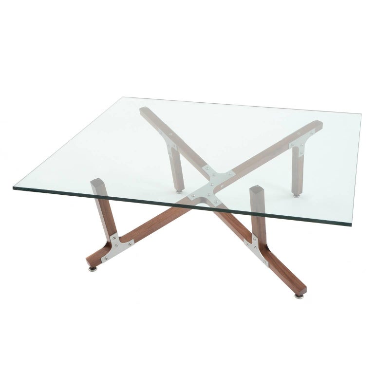 Hana Modern Industrial Coffee Table With Glass Top Metal And Walnut Hana Airy Modern Industrial Coffee Table With Glass Top Metal And Walnut Wood