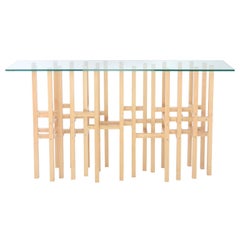Europa, Airy Modern Industrial Hall Table with Glass Top Metal and Maple Wood