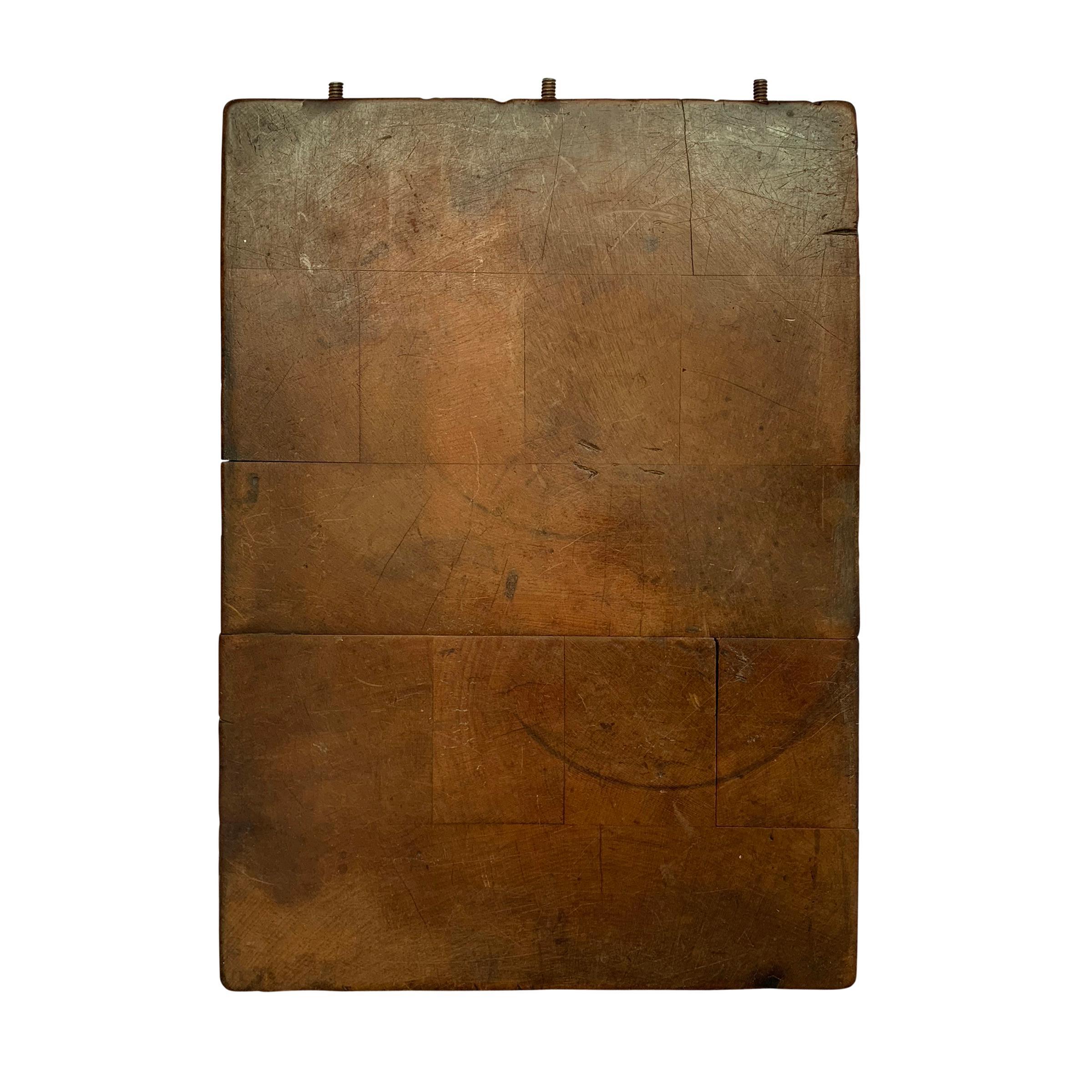 A beautiful maple tobacco leaf cutting board with a fantastic patina from the Miller, DuBrul & Peters Mfg. Co. MDP was established in 1870 in New York City and supplied machinery, tools, and other products for the post Civil War tobacco industry.