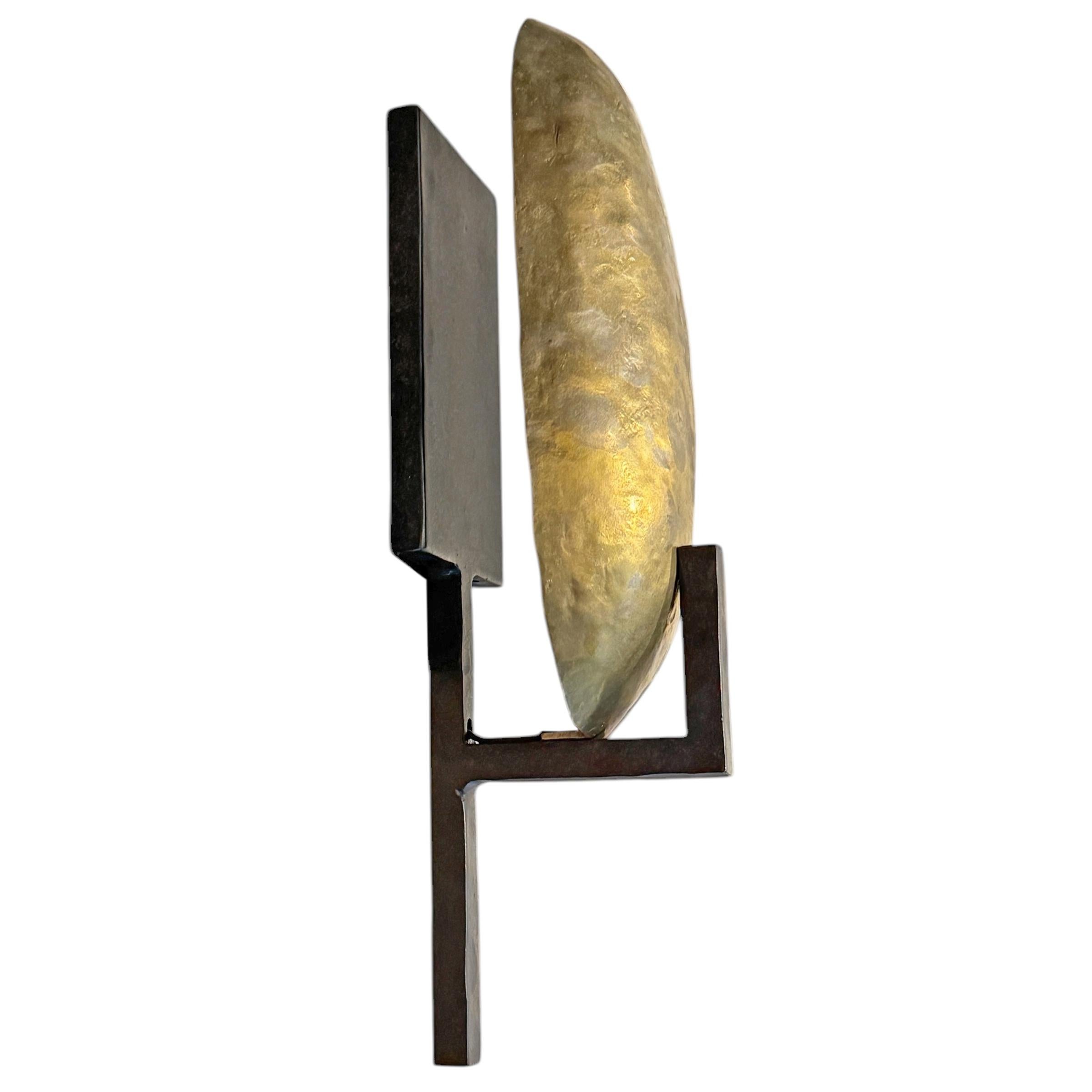 Contemporary Pair of Paul Ferrante Wrought Iron and Brass Sconces For Sale