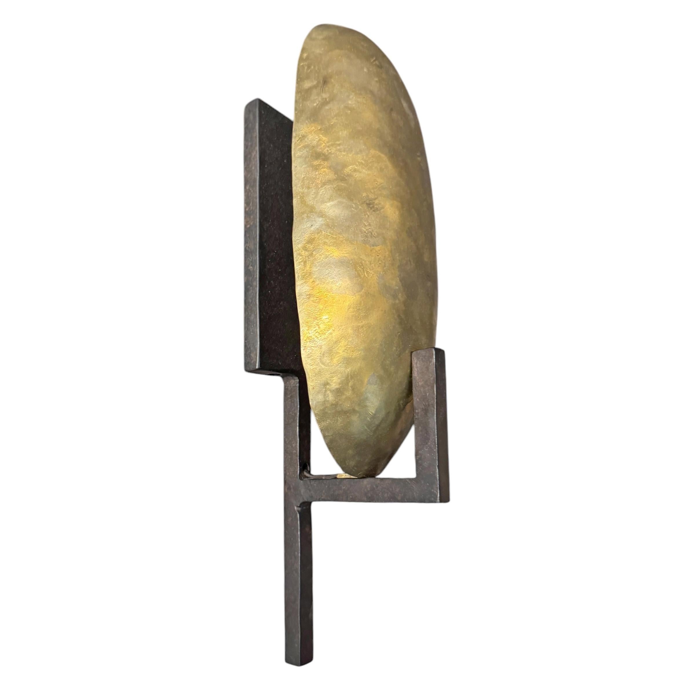 Pair of Paul Ferrante Wrought Iron and Brass Sconces In Good Condition For Sale In Chicago, IL