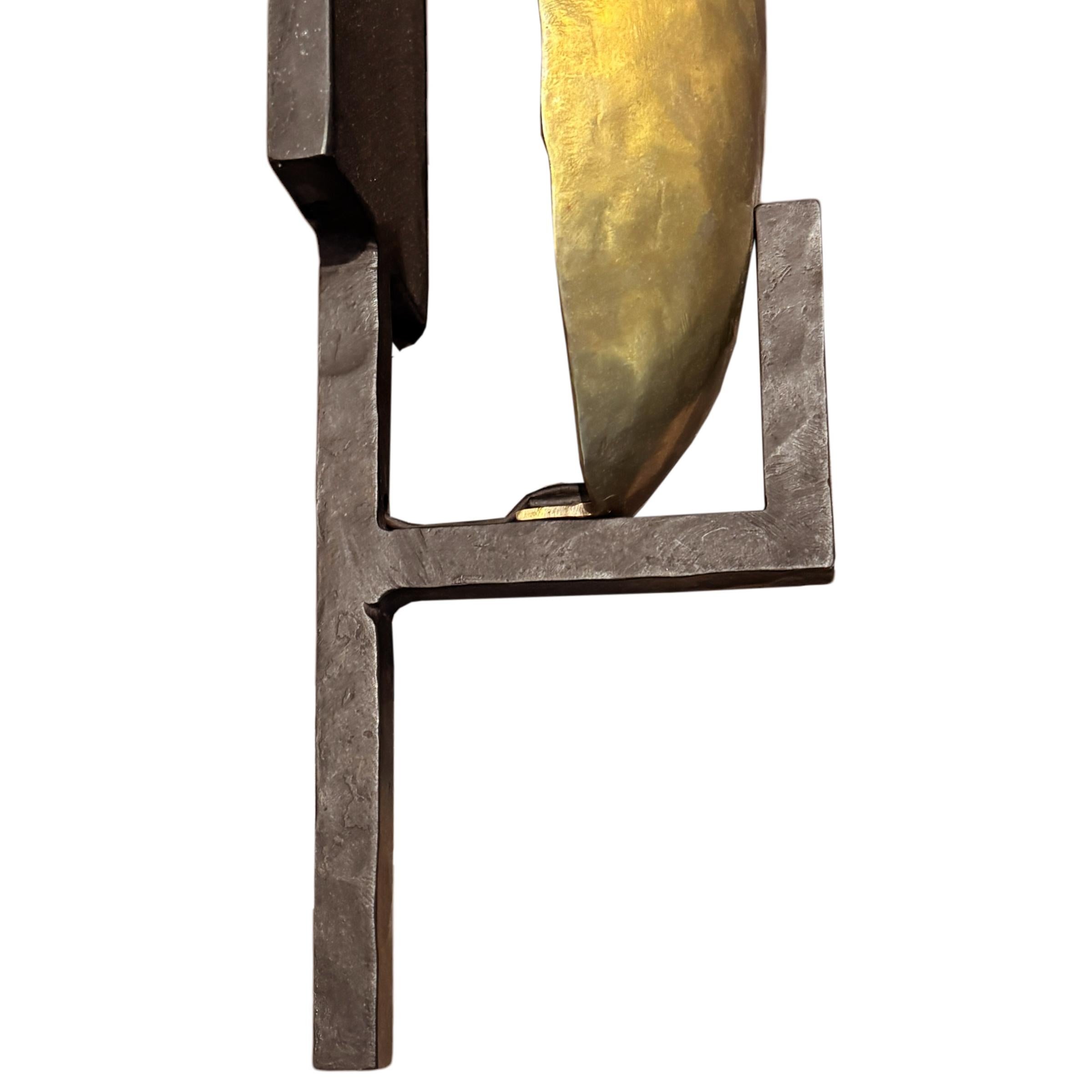 Pair of Paul Ferrante Wrought Iron and Brass Sconces For Sale 1