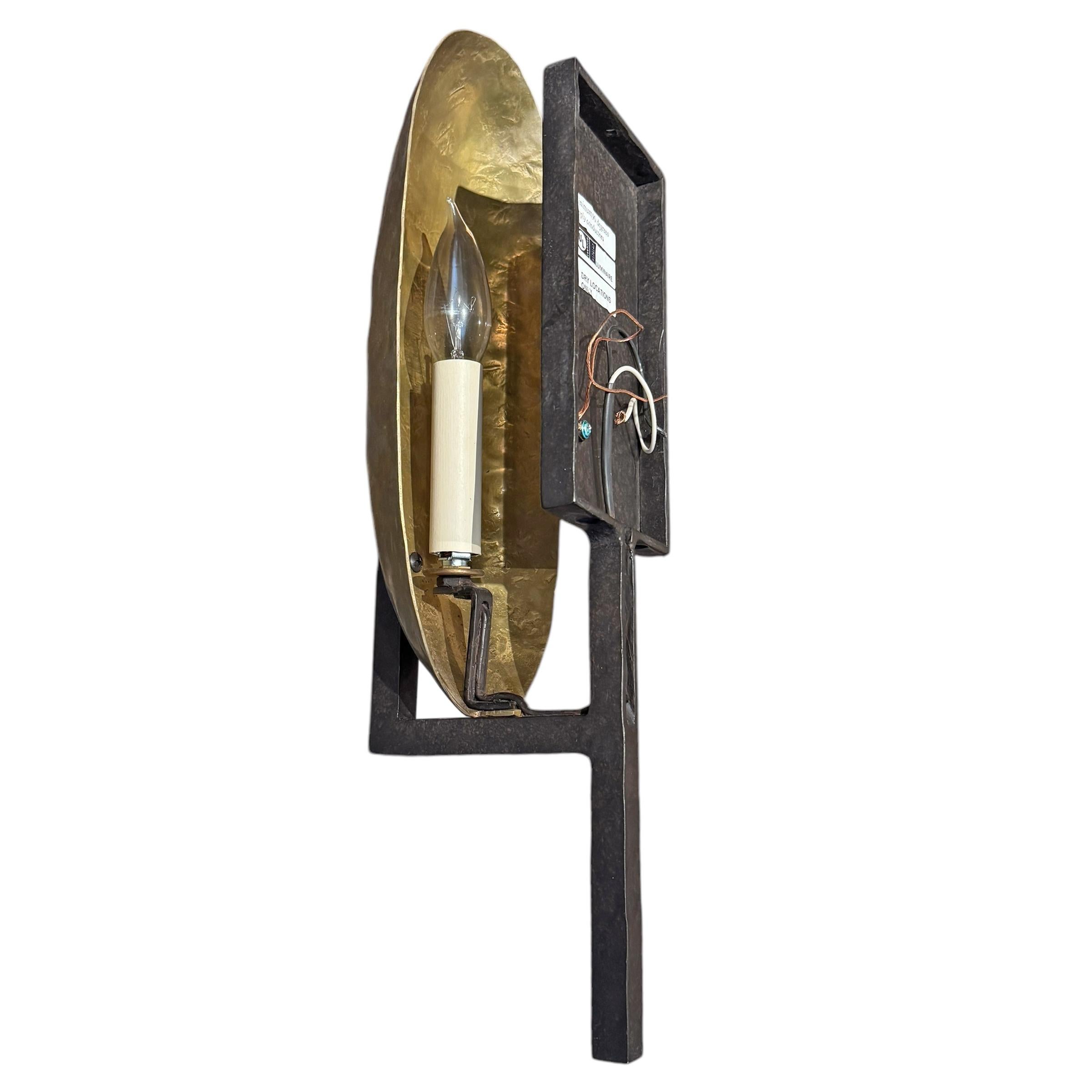 Pair of Paul Ferrante Wrought Iron and Brass Sconces For Sale 4