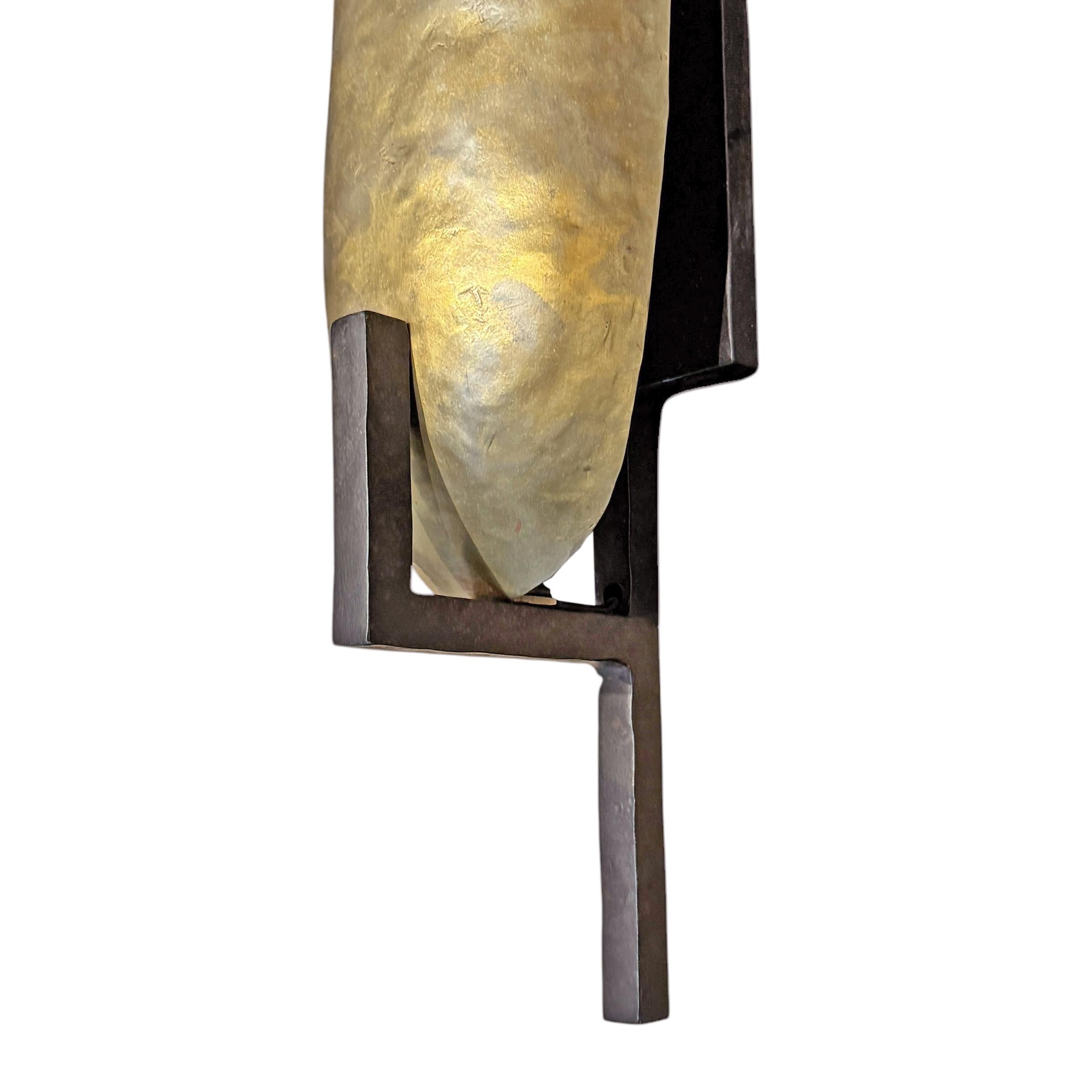 Pair of Paul Ferrante Wrought Iron and Brass Sconces For Sale 2