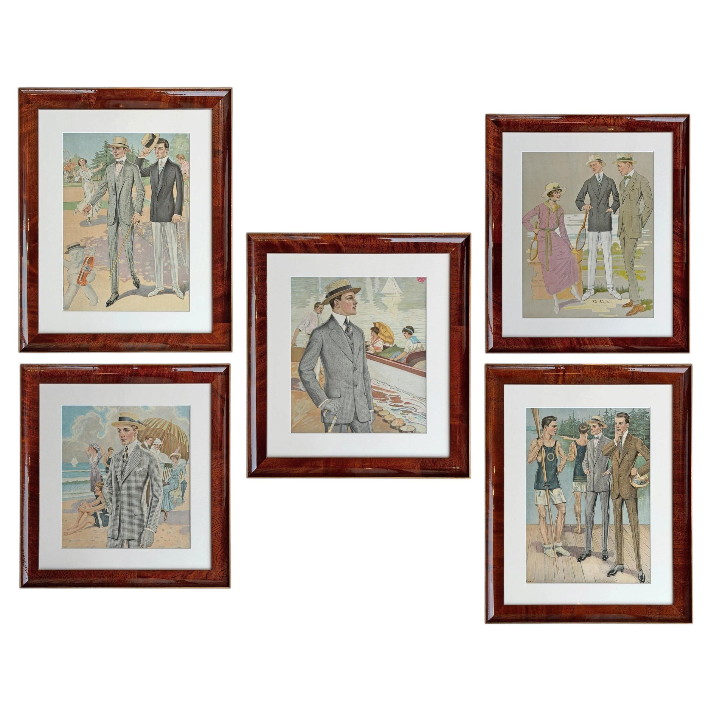 Sammlung von fünf gerahmten Schneiderillustrationen, um 1917