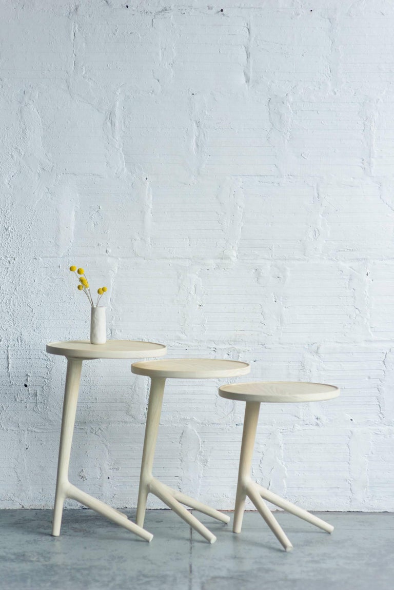Tripod Table in White Ash Wood, Cocktail Nesting Table by Fernweh Woodworking For Sale at 1stdibs
