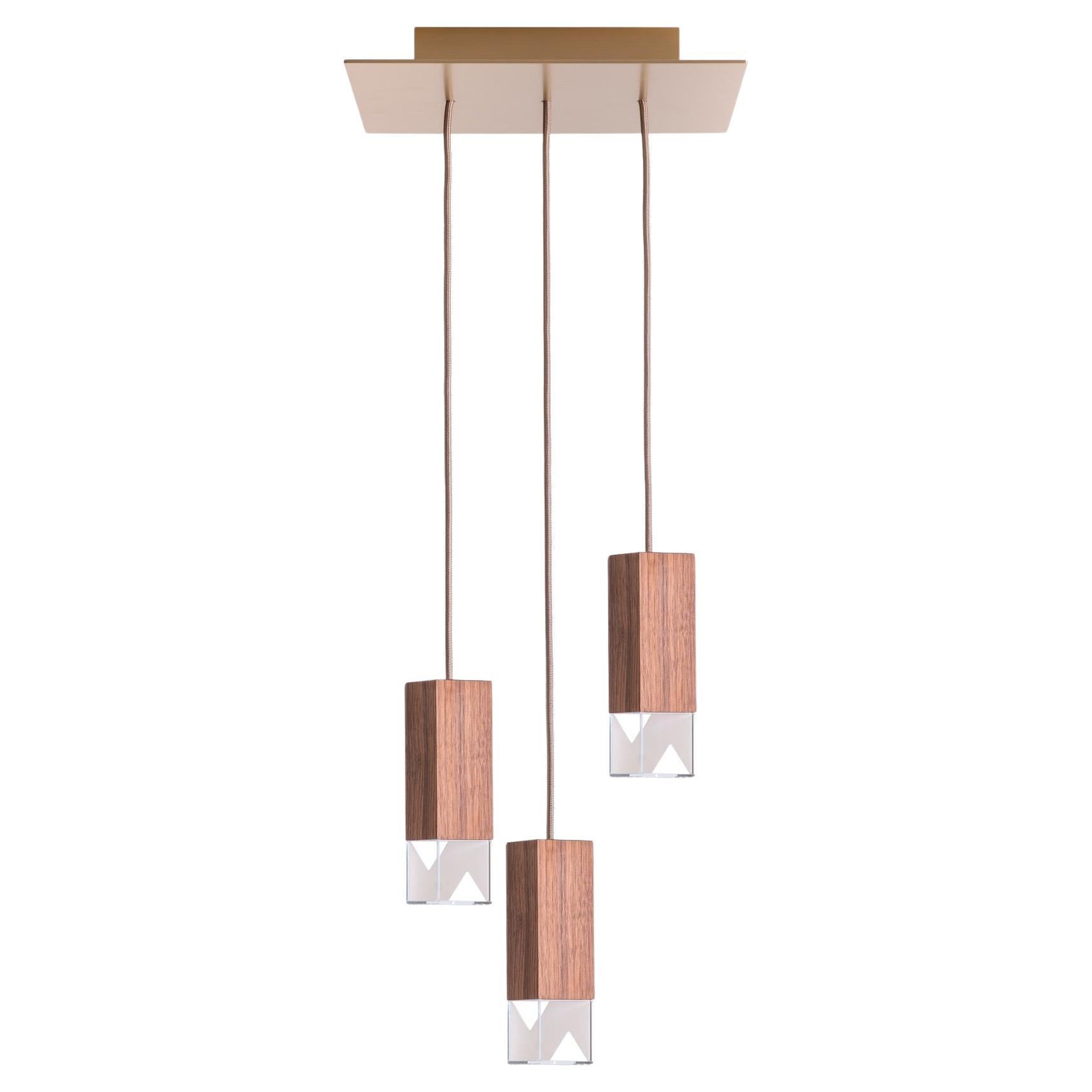 Contemporary Canaletto Walnut Wood Trio Chandelier by Formaminima For Sale