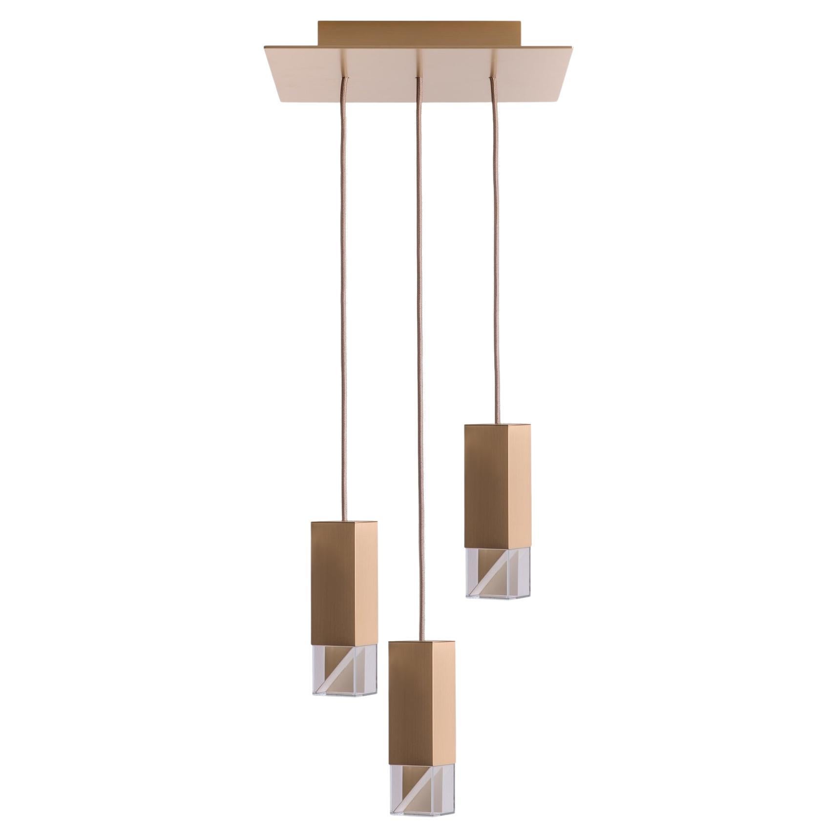 Contemporary Golden Brass Trio Chandelier by Formaminima For Sale
