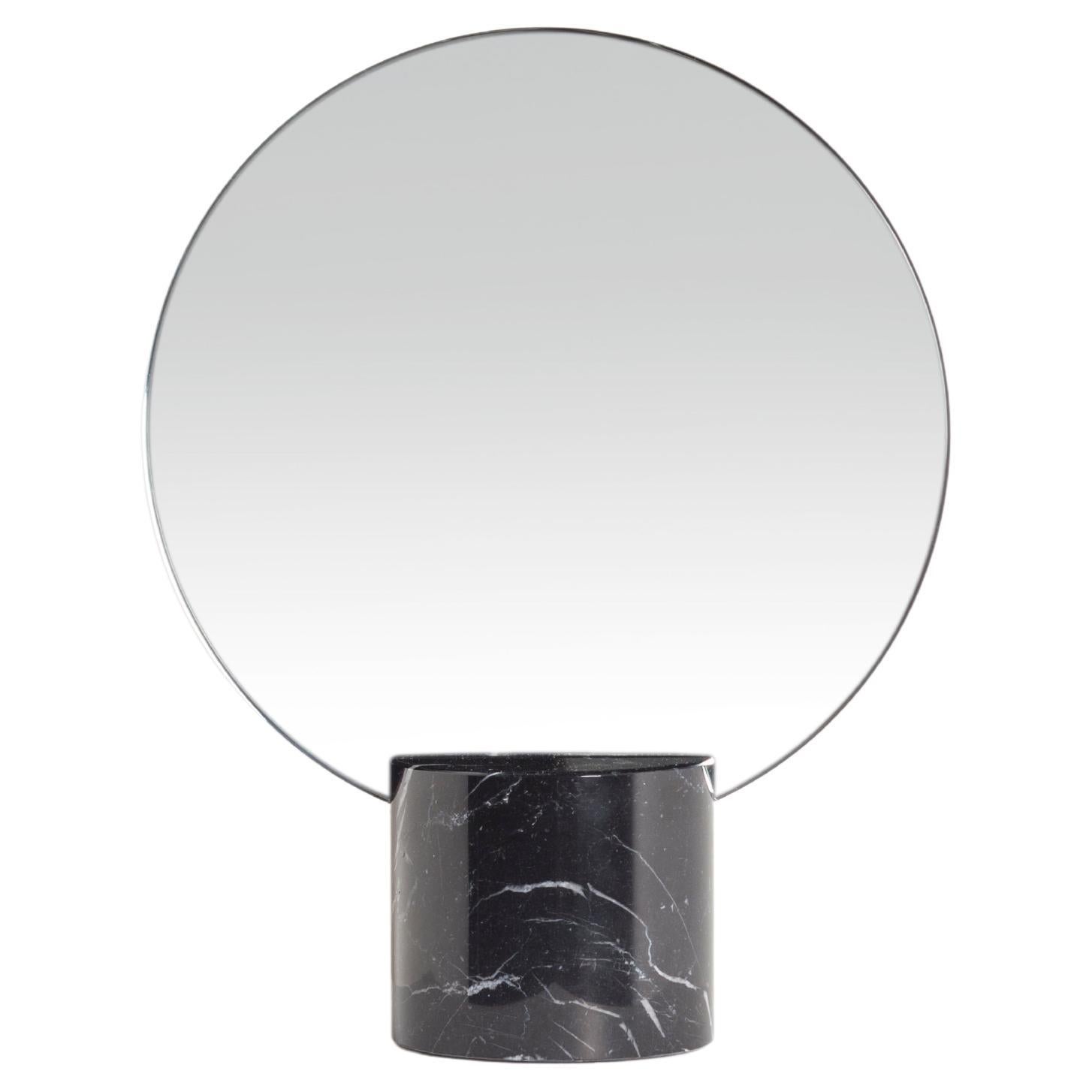 “Sun Mirror Brass” Black Marquina Marble Minimalist Mirror by Aparentment For Sale