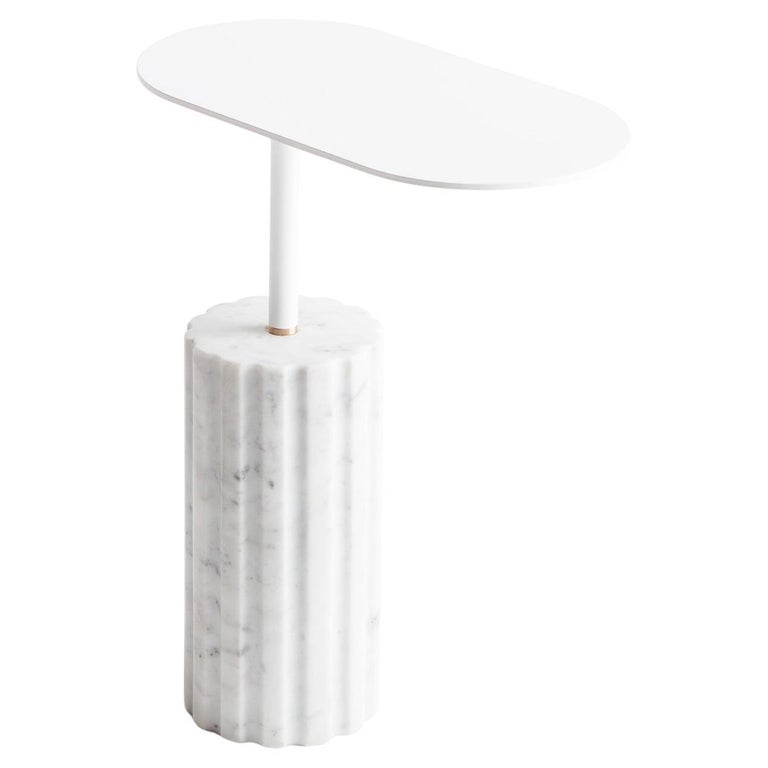 “Column Side Table Small” Minimalist Carrara Marble Side Table by Aparentment For Sale