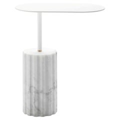 White Carrara Marble Minimal Oval Side Table “Column Side Table L”
