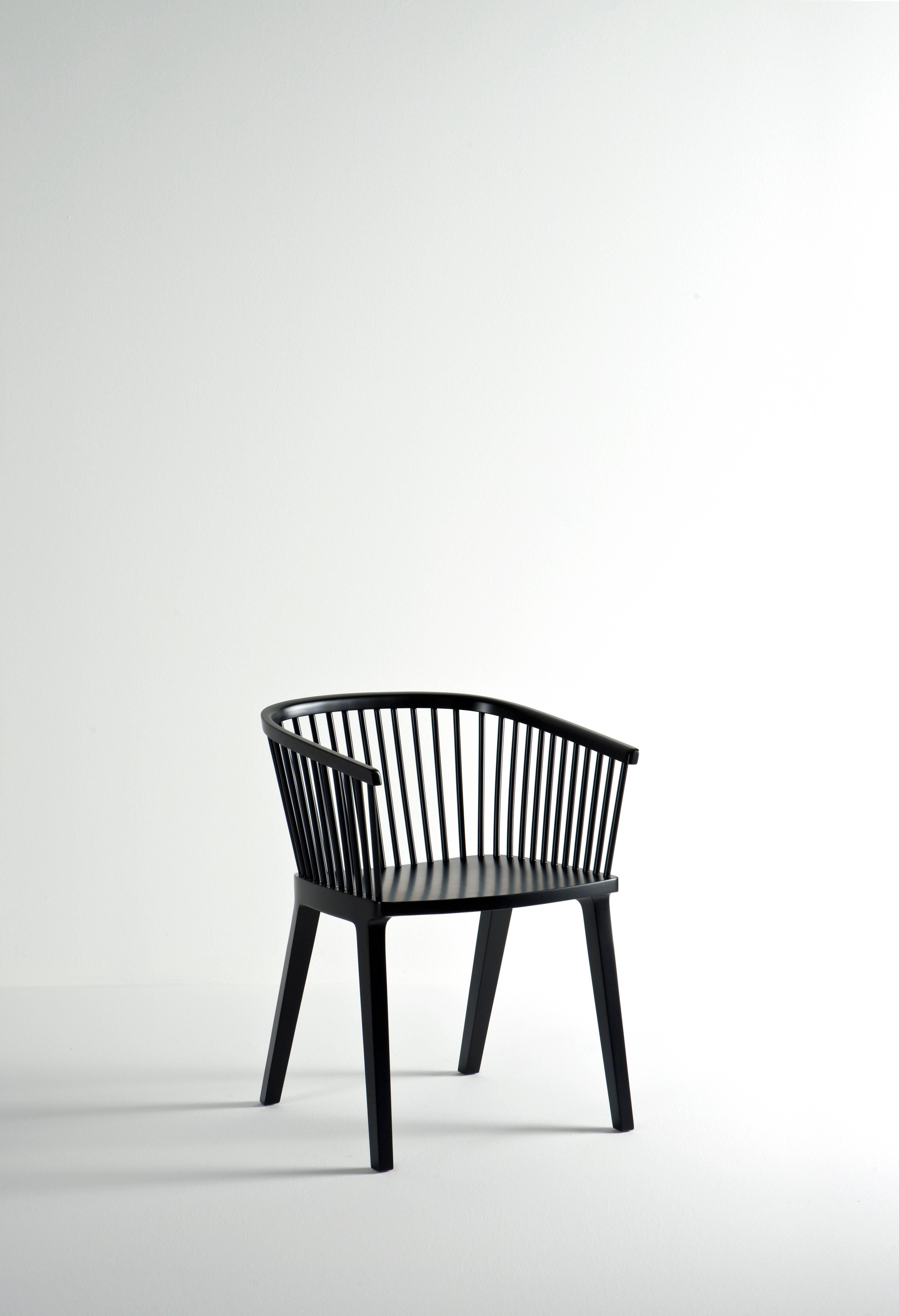 Modern Secreto Armchair, Black Lacquered Beech Wood, Contemporary Design For Sale