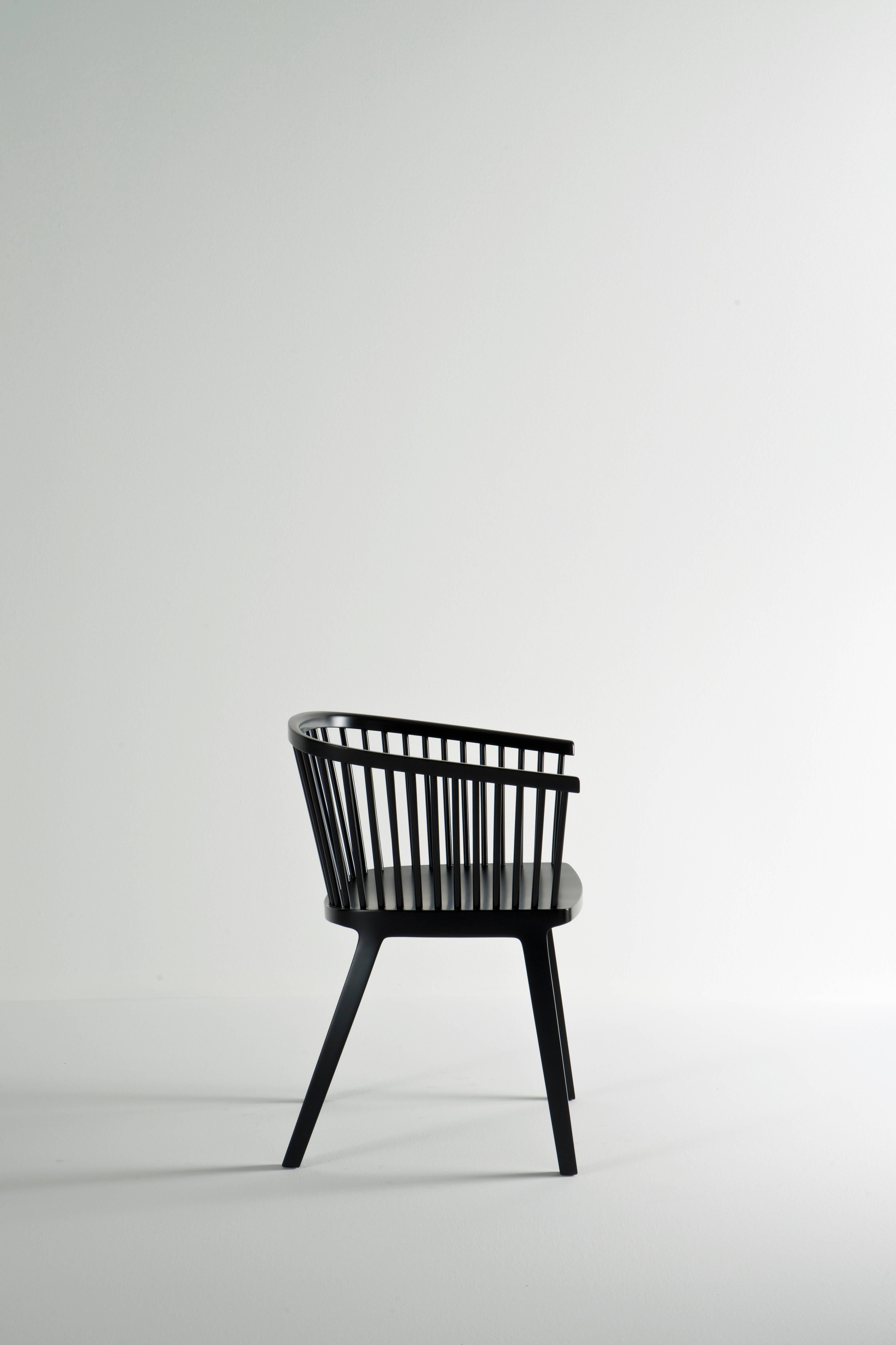 Italian Secreto Armchair, Black Lacquered Beech Wood, Contemporary Design For Sale